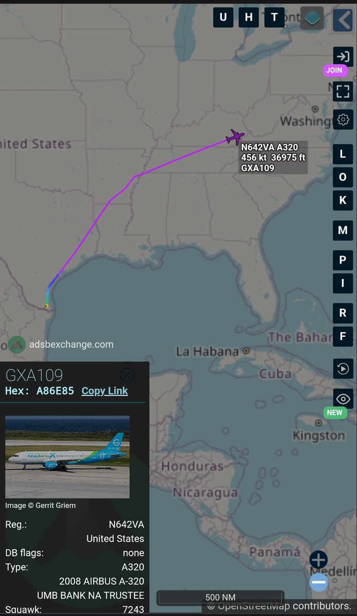 GlobalX A320 N642VA #A86E85 as GXA109 en route from Harlingen to