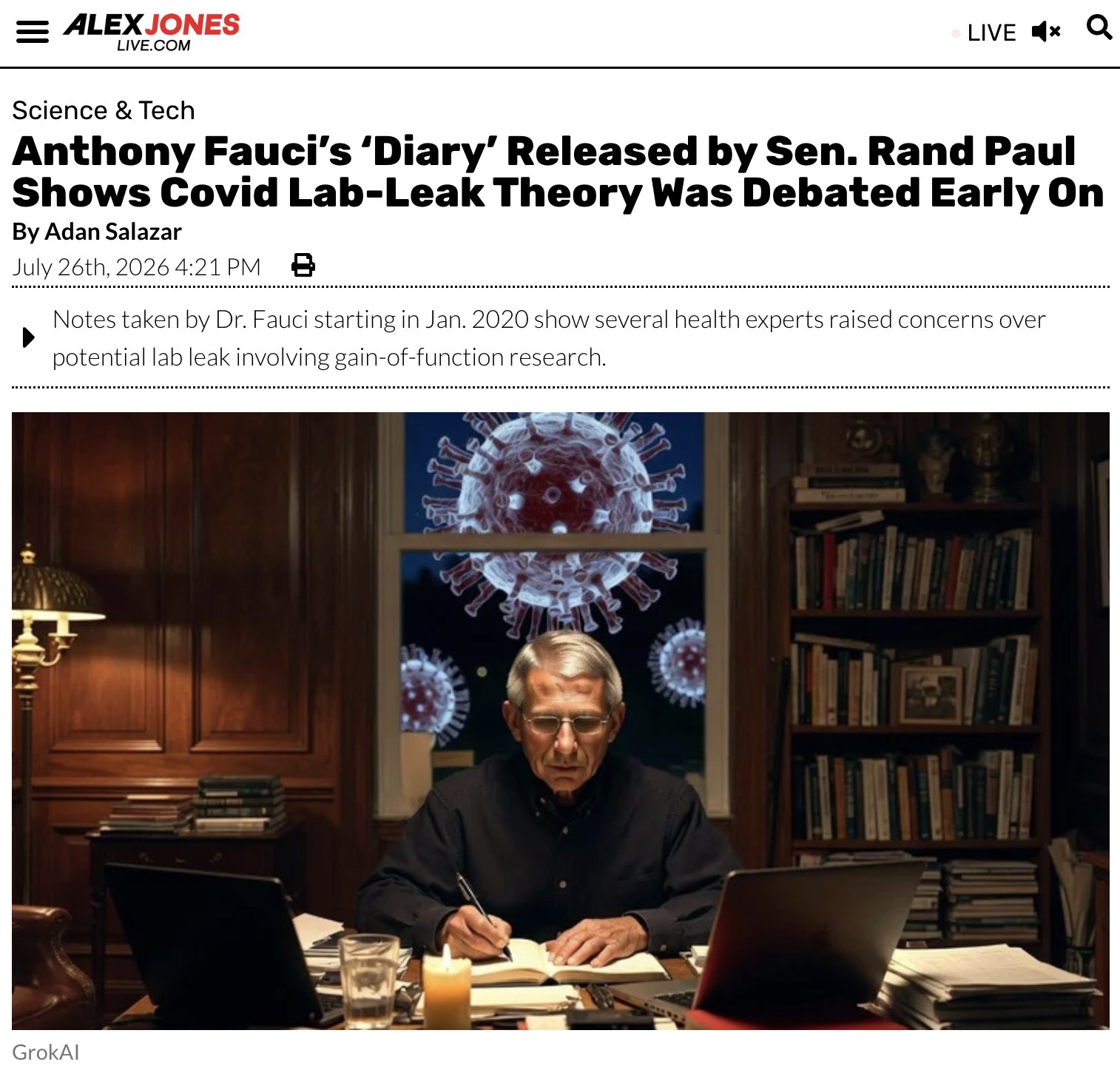 Fauci's Private Diary Reveals Early Lab Leak Concerns, Contradicting Public Statements