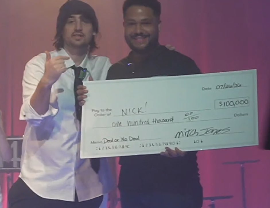 nmplol's tweet photo. I just won $100,000 on @MitchJonez game show!!!!!!!

I can pay my debts!!!!!!!!! https://t.co/WUd6mejv9b