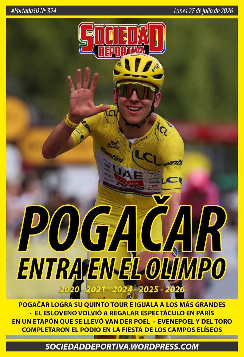 SDeportivaD's tweet photo. #PortadaSD | POGAČAR ENTRA EN EL OLIMPO
Presentamos la portada del 27 de julio de 2026.
https://t.co/cgvXkkQ0r3 https://t.co/BUA7oGD8kR