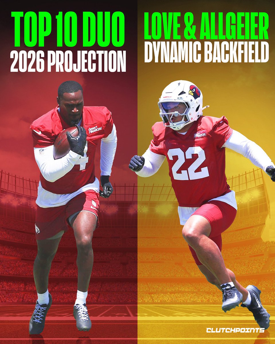 CardsNationCP's tweet photo. Rookie star power + proven power runner! 🌵⚡️

Jeremiyah Love and Tyler Allgeier check in at No. 7 on CBS Sports' 2026 NFL running back duo rankings. Arizona’s backfield is set to make noise! 🔴⚪️ #BirdGang #Cardinals https://t.co/UuRkUiDl4T