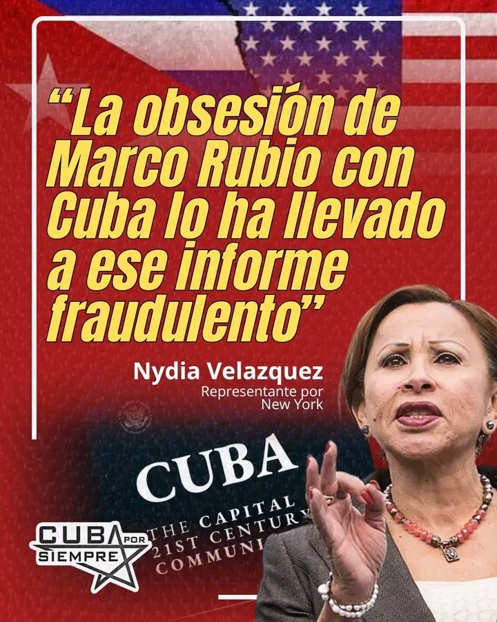 SergueyPR's tweet photo. 🇺🇸🇨🇺 La Representante por Nueva York, Nydia Velázquez, condenó enérgicamente las recientes acciones del Secretario de Estado, Marco Rubio, acusándolo de utilizar su cargo para perseguir agendas políticas extremistas y silenciar voces disidentes en Estados Unidos. https://t.co/gqhu67hDIu
