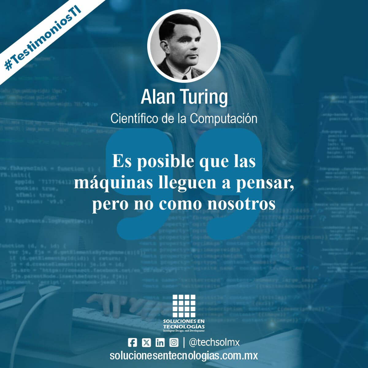 techsolmx's tweet photo. «Es posible que las máquinas lleguen a pensar, pero no como nosotros». Alan Turing, Científico de la Computación. Ver más: https://t.co/hlrVmi1V7t
Síguenos en Facebook | Twitter | LinkedIn | Instagram: @techsolmx
#SomosSoluciones #TestimoniosTI #AlanTuring #IA #Tecnologías #TIC https://t.co/0NwuZDke6b