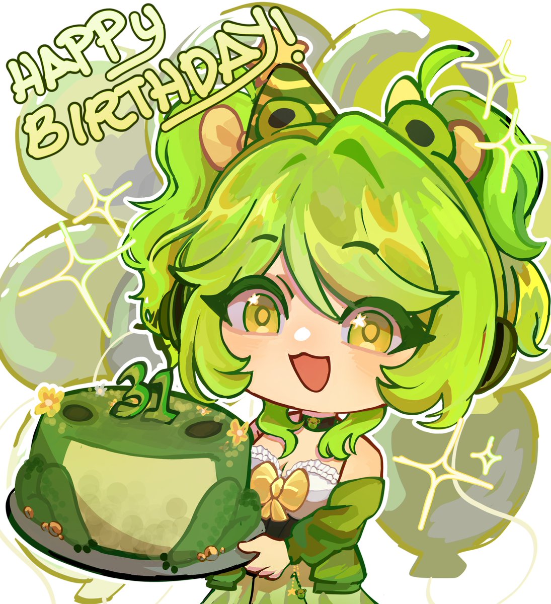 ItsPuddlesVT's tweet photo. Getting emotional writing this, but I have to thank everyone who made my year so special. The surprises meant everything to me! I'll be sharing them all soon! Here's to bringing 31 in with a bang! 🥹💚
Art by @cielsyrax 
#ENVtubers #hbd https://t.co/6ENYB9aiEs