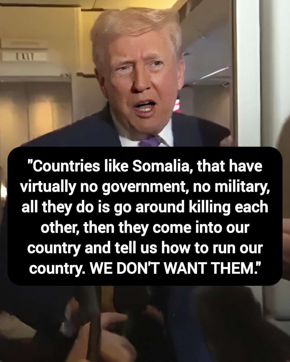 cwalker86239's tweet photo. President Trump: "Countries like Somalia, that have virtually no government, no military, all they do is go around killing each other, then they come into our country and tell us how to run our country. WE DON'T WANT THEM."

Thoughts? https://t.co/MajrVTuQ6F