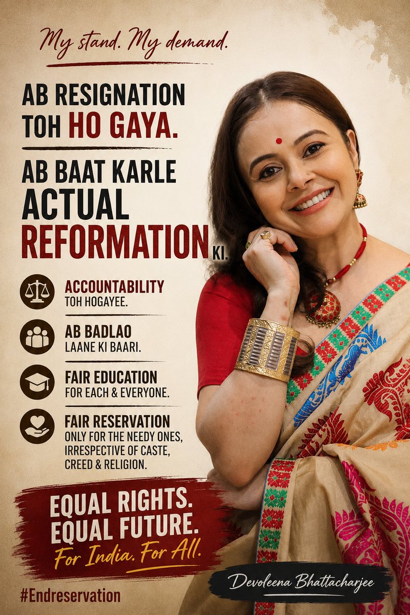 UnreservedMERIT's tweet photo. Ab baat karte hain actual Educational Reform ki .. 

Thanks @Devoleena_23 for speaking her heart out and understanding our pain . 

#EndReservation https://t.co/X3QRfwI8jr
