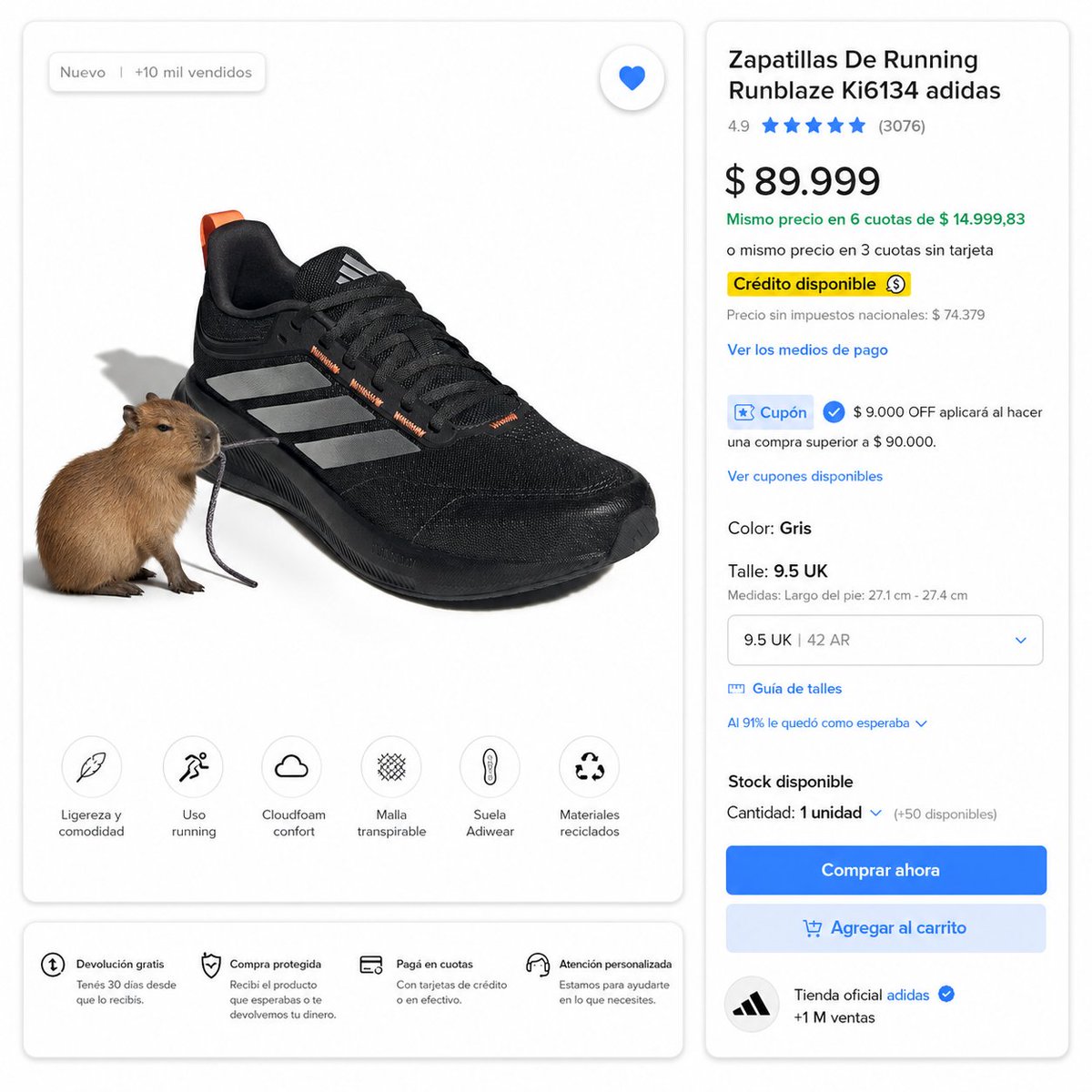 mejoroferta_ar's tweet photo. 🏃‍♂️ Para correr cómodo sin resignar facha 
adidas Runblaze con Cloudfoam, malla respirable y suela Adiwear.
6 cuotas sin interés