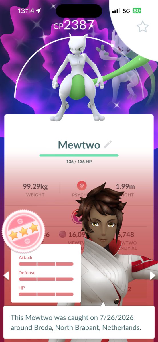 LukeGoatMutter's tweet photo. Shundo ✨💯 Mewtwo from the Go Fest 2026 Sunday Raid Makeup!! Super happy with it. Instantly maxed it, double moved and made it Super Max Level Mega!! What a makeup day for me 🤩

#PokemonGO https://t.co/be5CMqb7el