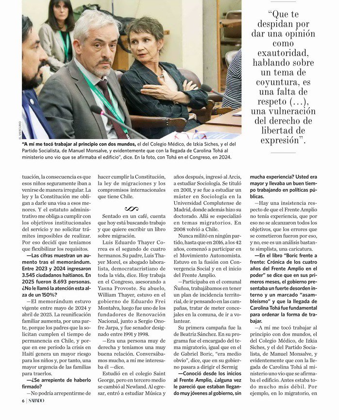 eduardothayer's tweet photo. Dejo aquí esta entrevista publicada ayer en @Revista_Sabado en la que abordo el informe CGR, mi despido, los fundamentos de los criterios para la reunificación familiar establecidos y otros aspectos de la política migratoria impulsada por el gobierno del Presidente Gabriel Boric. https://t.co/iYuC6KcGww