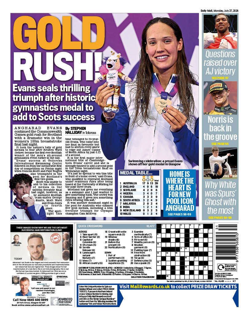 MailOnlineScot's tweet photo. Gold Rush!
🗞️ Tomorrow's Scottish Daily Mail back page: #TomorrowsPapersToday #scotpapers 👉️ Read more on #mailonline https://t.co/USMYfNDMzn
