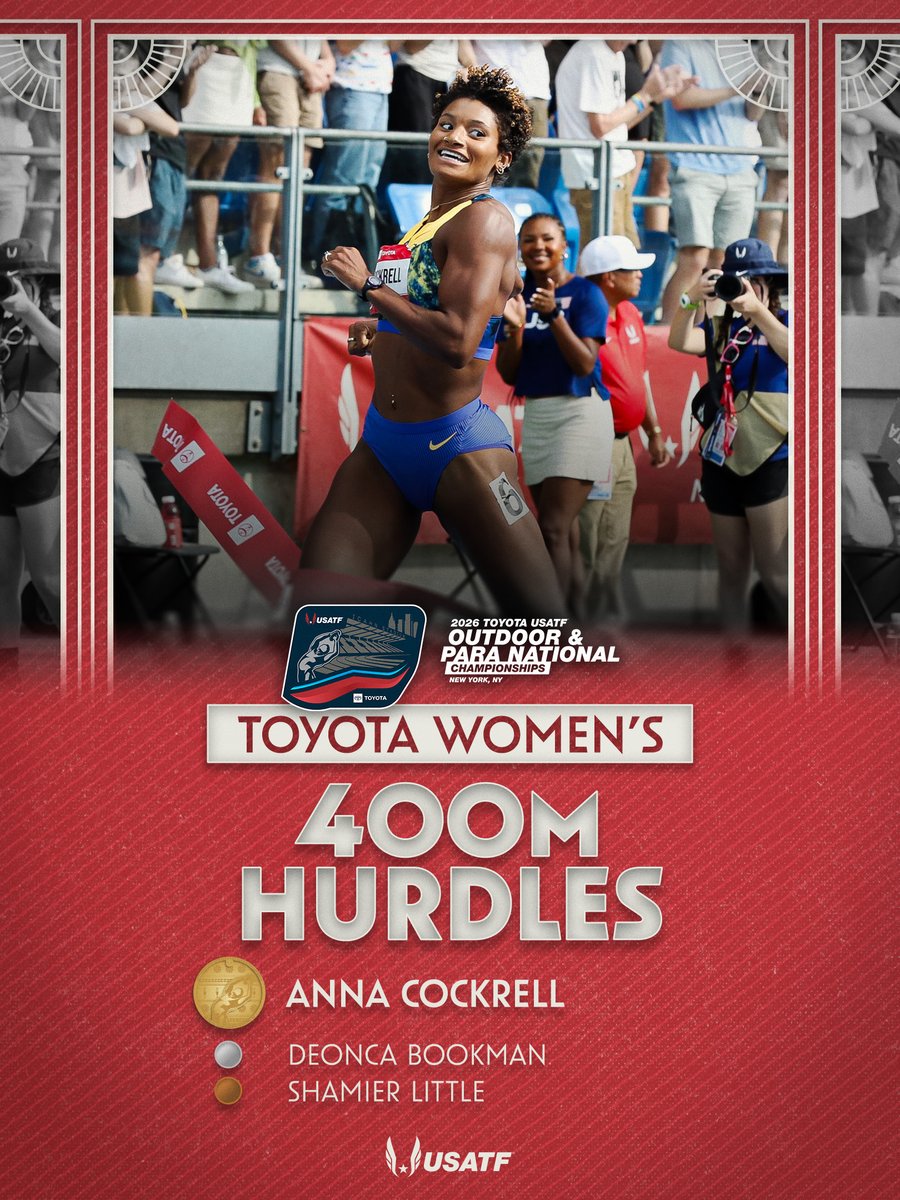 usatf's tweet photo. Her moment has arrived 👑

Anna Cockrell wins her first U.S. title running 52.94 to win the @Toyota Women’s 400m hurdles. 🇺🇲

#TeamUSATF | #USATFOutdoors https://t.co/goIi38Rl36