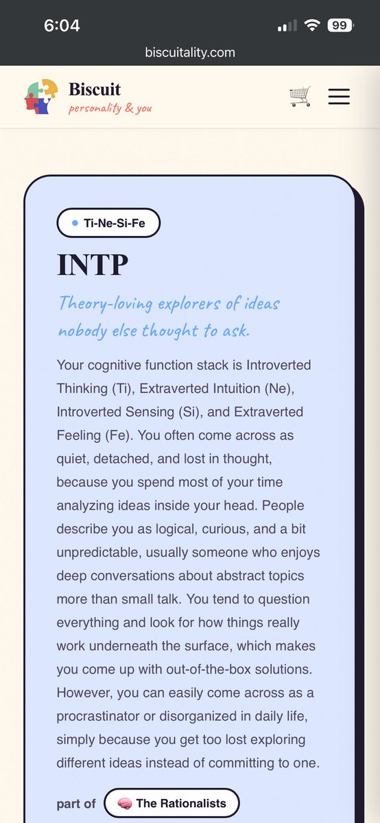 estpdiaries's tweet photo. ESTP btw 😭since people are talking abt Biscuit MBTI and decided to try it lmaoo

#mbtitwt https://t.co/viwQfUKV6Z