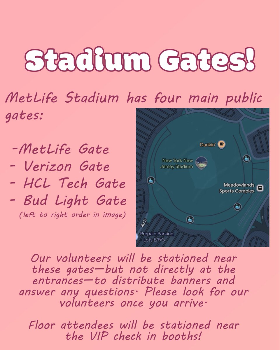whalieninbloom's tweet photo. MetLife Stadium D2 Banner Distribution + Pick Up Information!!

Please take a moment to read through everything before the show so you know:

🌸Where to pick up your banner
🌸When distribution will begin
🌸What to expect on concert day
🌸Other important reminders https://t.co/5hLE9tKp56