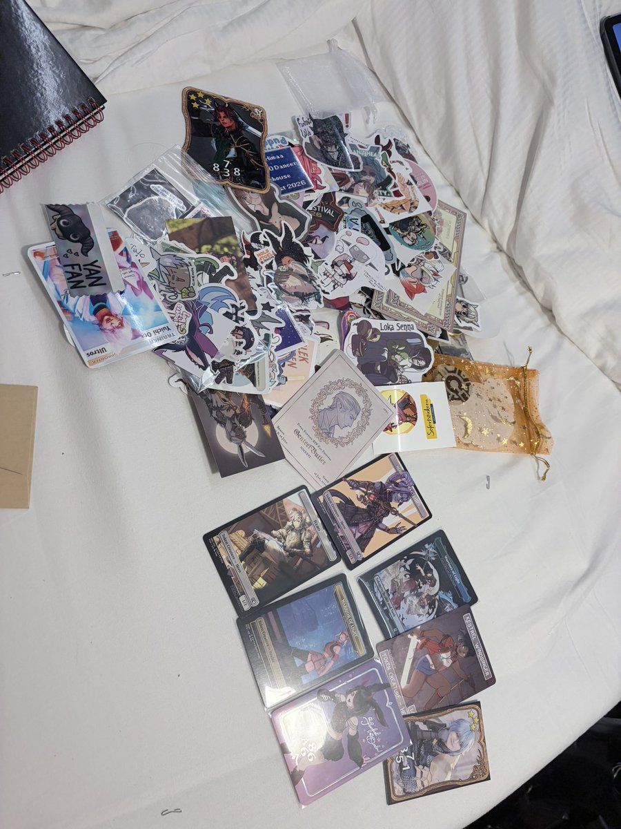 TrashChannVT's tweet photo. Thank you to the about 200 people I traded stickers with. I loved everyone’s designs and the custom mtg token cards were such an amazing idea!
I thought I ran out of El stickers but I seem have found a smol stash now lmao 
#FFXIVFanFest
#FanfestWOLExchange https://t.co/nv6qjeLyUi
