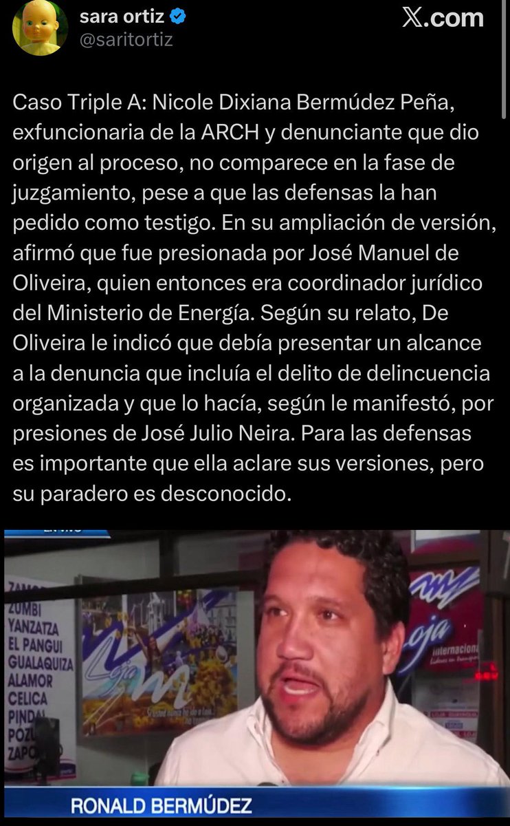 TheVerdugoEc's tweet photo. Las investigaciones vagas de Sara Ortiz, en donde no se da cuenta (o es lo que pretende que creamos), es que el hermano, Ronald Bermúdez, trabaja dentro del municipio 

Ahí uno se da cuenta como solo es selectiva con la información cuando le conviene 🤷🏻‍♂️ https://t.co/ZEBXuss5xu