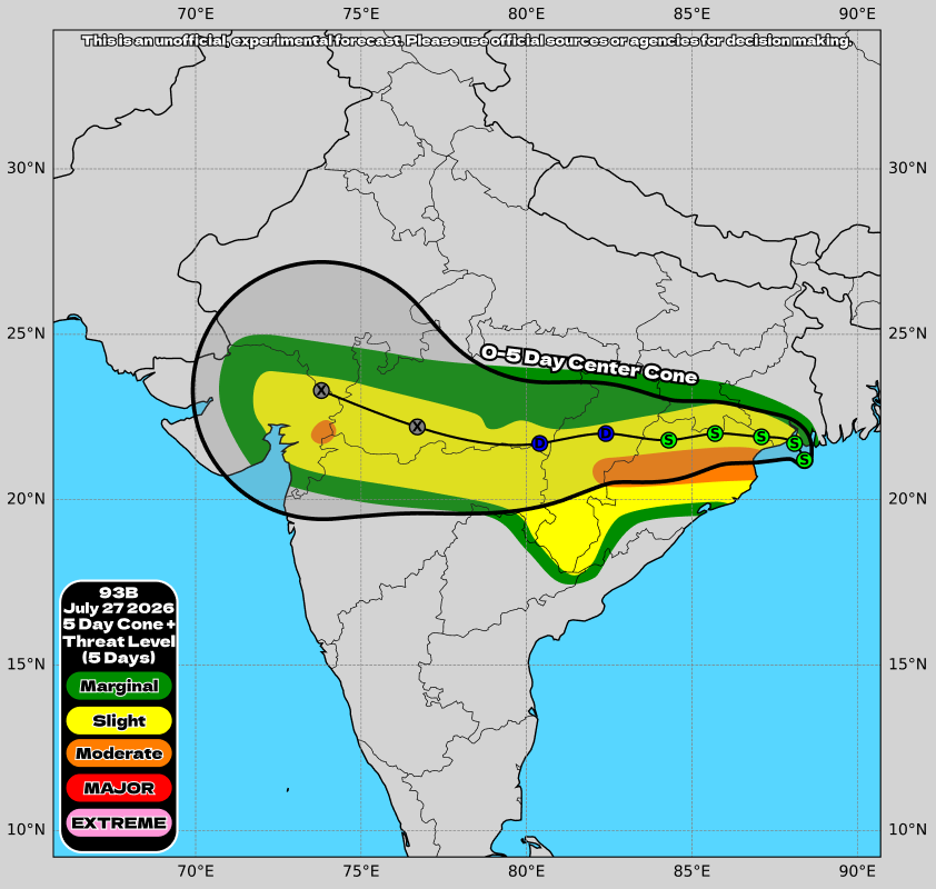 hurricane_chase's tweet photo. Tropical Storm #93B is nearing the coastline of #India, where it has the potential to deliver Moderate Impacts in the form of flooding. Unfortunately, the system could last for more than 4 days over the country.
#cyclone https://t.co/1aMNILeuX9