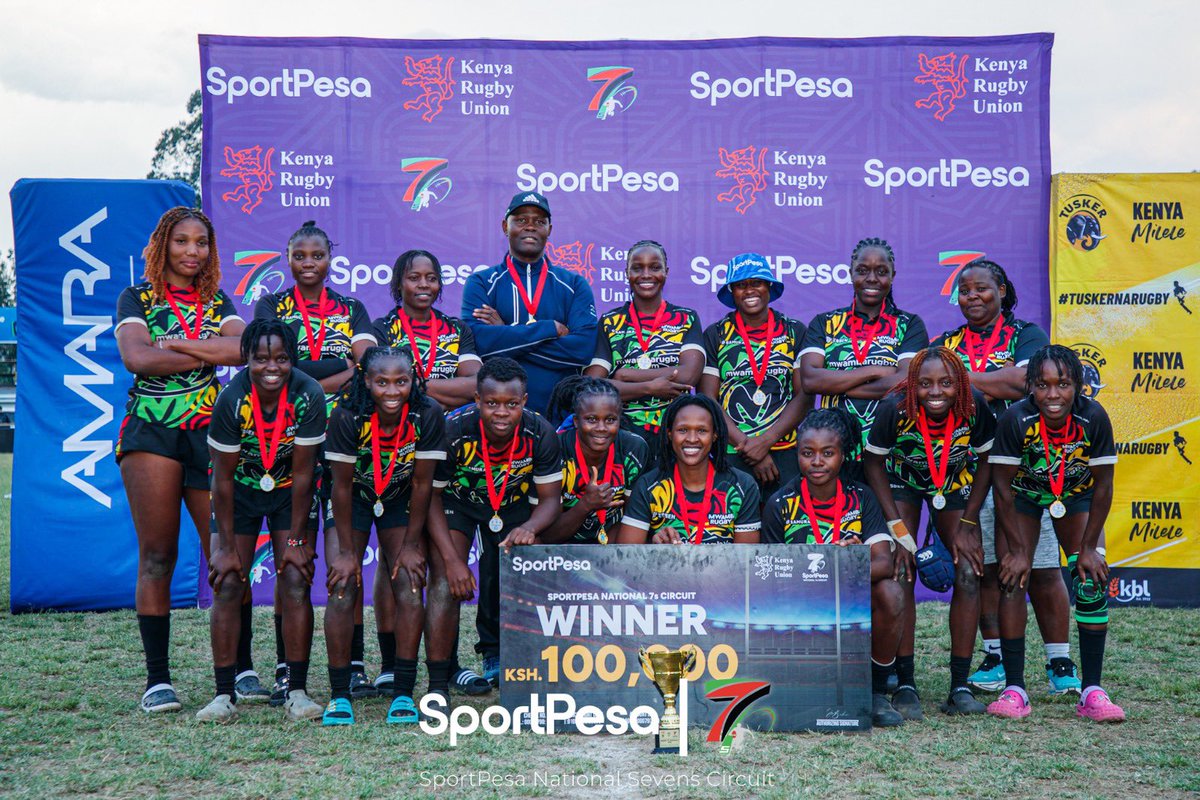 OfficialKRU's tweet photo. RRRR FAMILYYY BUDAAA!!! 

Mwamba RFC ladies successfully defend their 2026 #Prinsloo7s title.They receive 100,000/= courtesy of Sportpesa 🥳

#SportPesa7s  #National7sCircuit #RoadToSafari7s2026 #TurnItUp https://t.co/Zyet2tzsAN