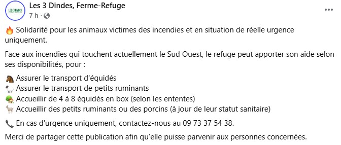 MissingTarn81's tweet photo. 26.07.26 Aide. #Animaux #Incendies Refuge des 3 Dindes (du 82). https://t.co/iVPPBdb77N https://t.co/Z4XWXgAbqm