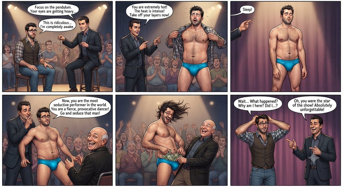 MrHypnotico's tweet photo. BONUS BONUS BONUS. PART 2
Some images that didn't turn out as expected, but I know you'll find them hypnotically funny.
#MrHypnotico #Hypnosis #stagehypnosis #gay https://t.co/ajQ6fx4BrS