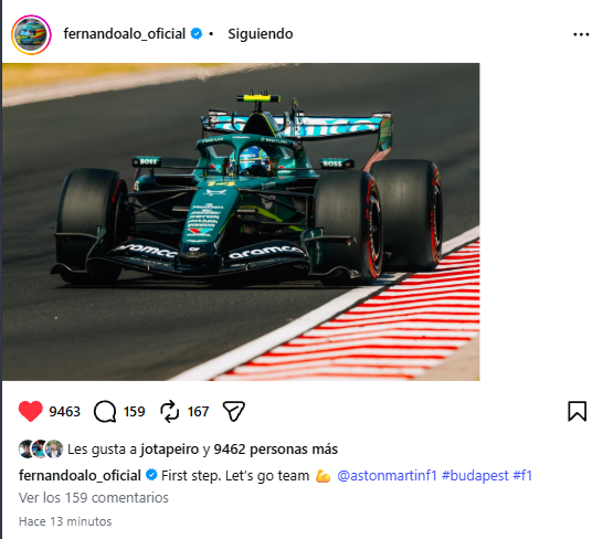 Nachez98's tweet photo. 📸 Fernando Alonso en Instagram

"Primer paso. VAMOS EQUIPO 💪" https://t.co/cAgAhYH2ij