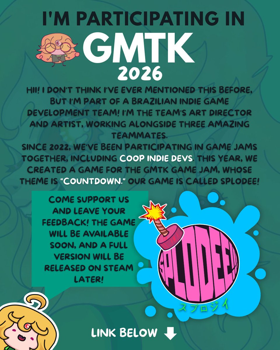 Yorogrr's tweet photo. SPLODEE!
.
.
.
.
#GMTK2026 #GMTKGameJam #GameJam #IndieGame #GameDev #IndieDev #GameDevBR #IndieDevBR #JogosBrasileiros #GameArtist #ArtDirector #SteamGame #Countdown #Gaming #MadeInBrazil https://t.co/vGSDVEafdw