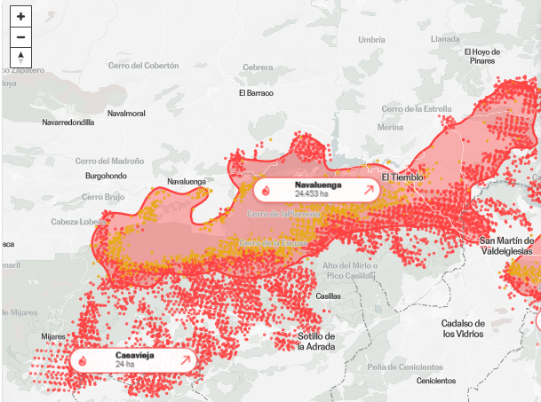 Juan13Navarro's tweet photo. El incendio de Ávila quema al menos 50.000 hectáreas. La provincia tiene una extensión total de 804.872 hectáreas, de las cuales 549.775 son superficie forestal.
O sea, ha ardido al menos el 6,2% de la provincia y al menos el 9,1% de su superficie forestal.
#IFBurgohondo https://t.co/yokdu0RpXG