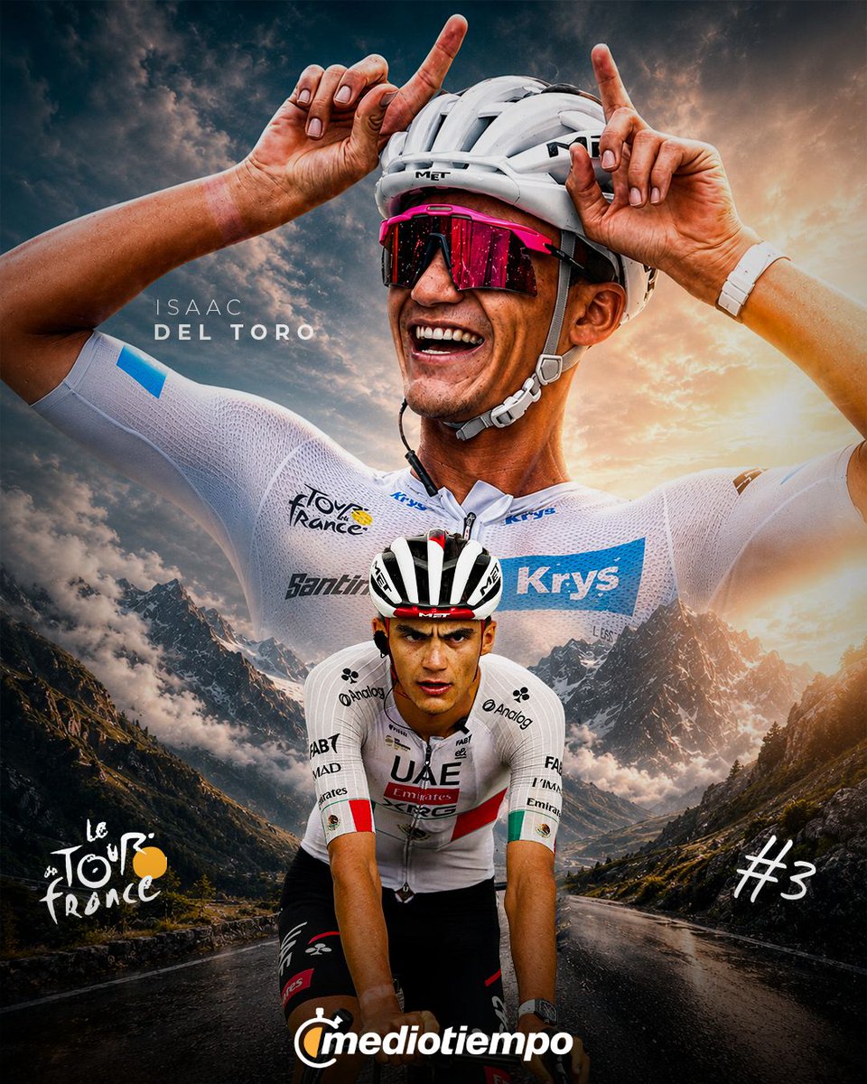 mediotiempo's tweet photo. ¡PARA LA HISTORIA! 🇲🇽🥹

El mexicano Isaac del Toro termina en el tercer lugar del Tour de France 2026

Es el primer mexicano en hacerlo🇲🇽

¡Torito, orgullo nacional! 👏 https://t.co/4tKRlDljk5