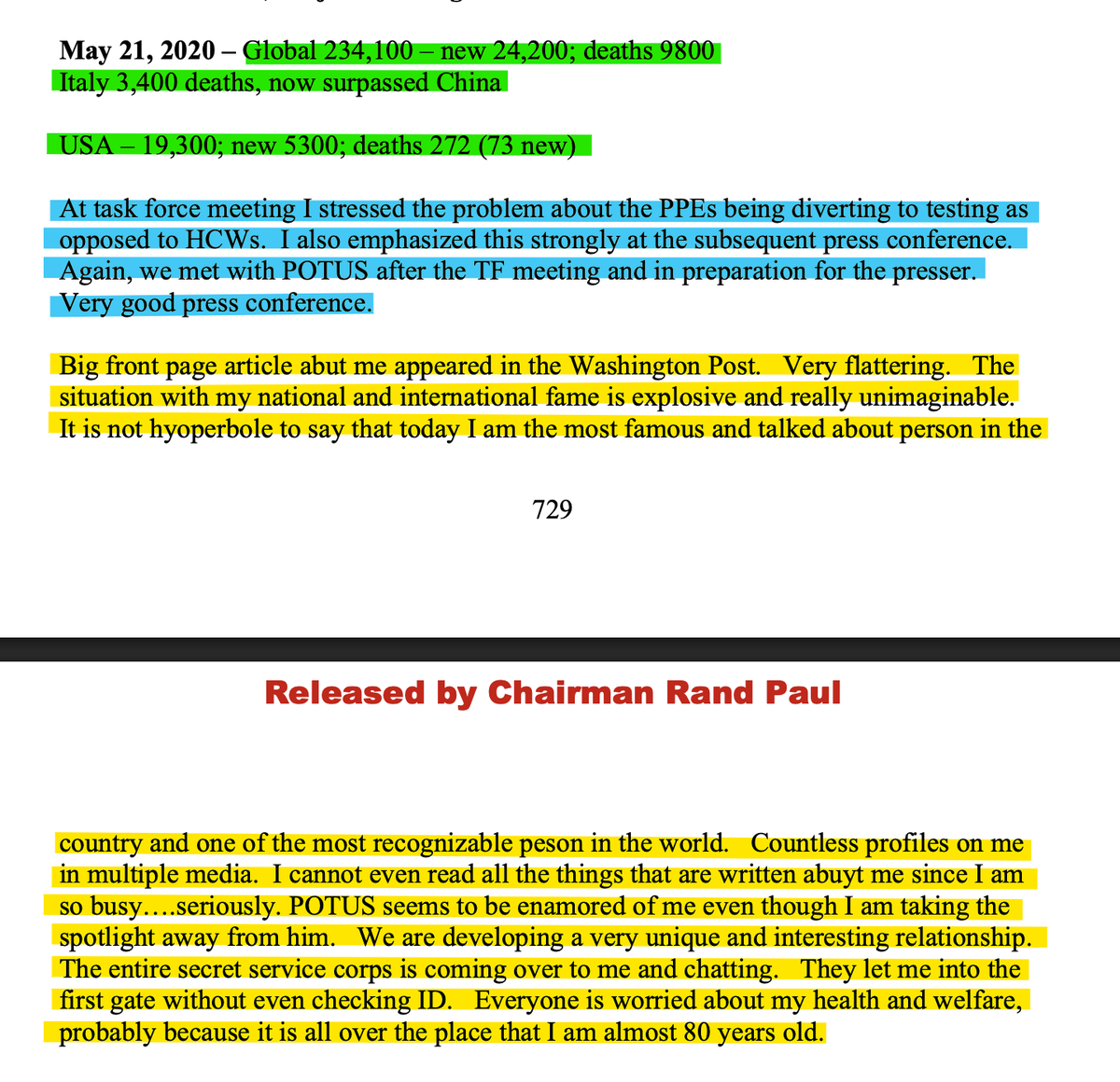 kevinnbass's tweet photo. New Fauci journal entries were just published. They are terrible.

Here is one. It starts with a death tally.

But most of it is Fauci endlessly basking in his fame.

I have long said: Fauci was motivated by his desire for praise.

That was why his leadership was so catastrophic. https://t.co/n4e8Z62drp
