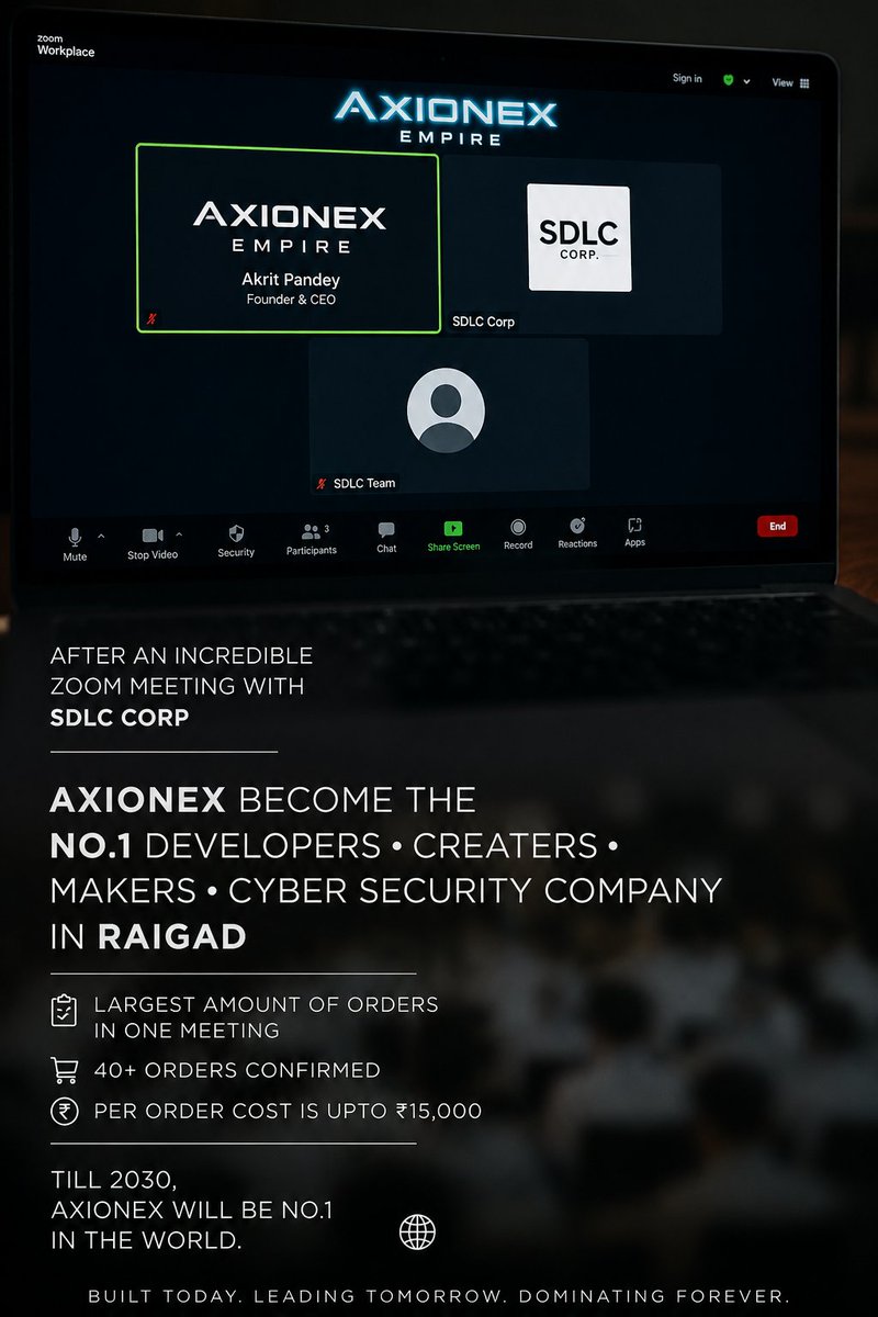 TheAkritPandey's tweet photo. 🚀 A New Milestone for AXIONEX EMPIRE 🚀

Today marks another important step in our journey.

We recently had a productive online business meeting with SDLC Corp to discuss future collaboration, software development opportunities, and business growth. Every great company starts https://t.co/qFS3T1Y8CD
