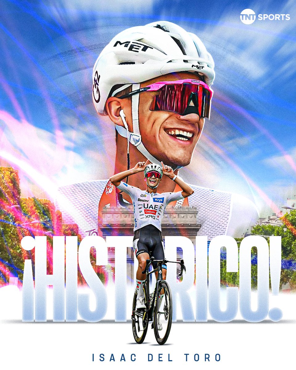 tntsportsmex's tweet photo. ¡EL PRIMER MEXICANO QUE SUBE AL PODIO! 🇲🇽

Isaac Del Toro ya escribió su nombre entre los mejores del Tour de Francia al finalizar en tercer lugar, por detrás de Evenepoel y Pogacar. 🚲

¡YA ES UNA LEYENDA! 💚🤍❤️ https://t.co/05LNe6z4ux