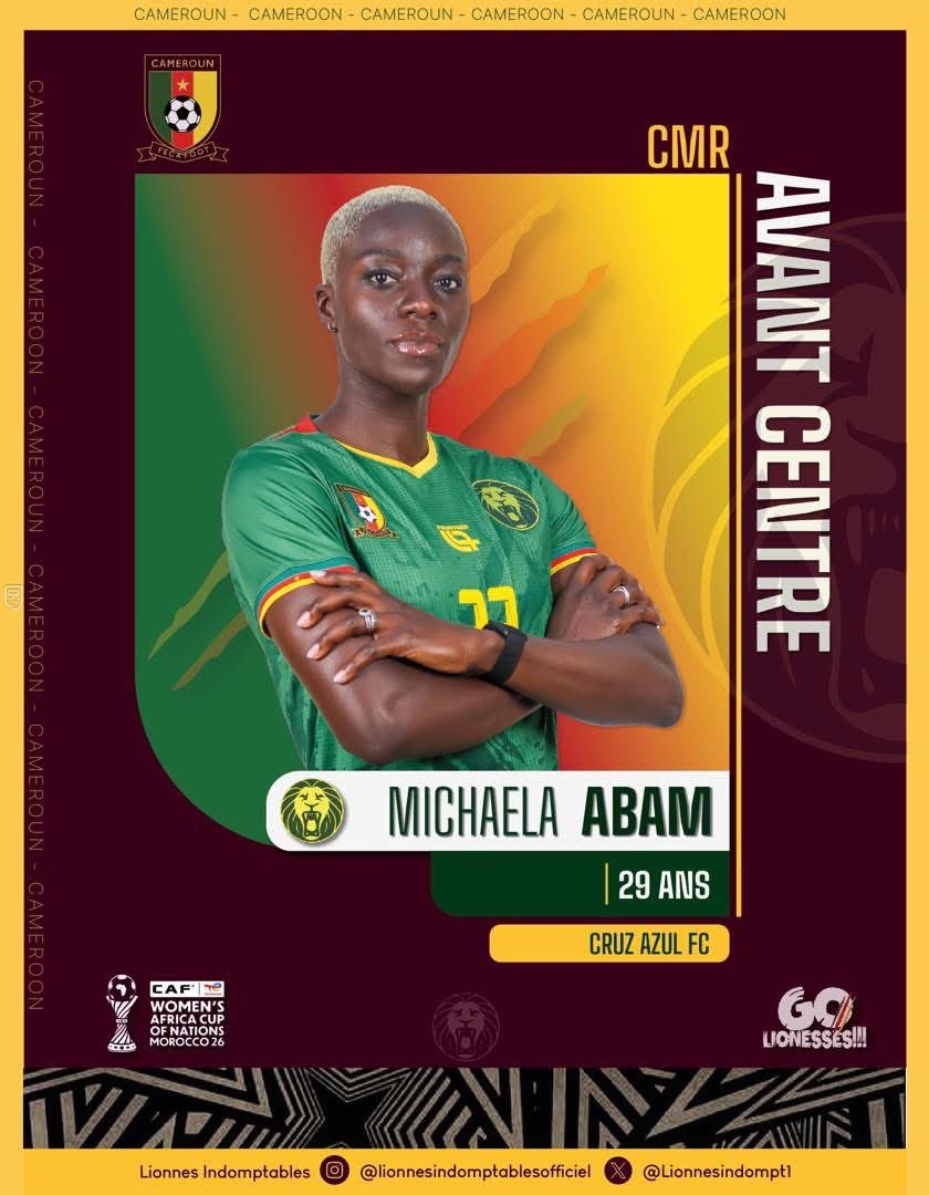 LEquipe237's tweet photo. 🔴 CAN Féminine Maroc 2026 : place aux attaquantes des Lionnes Indomptables ! 🦁🇨🇲 #lequipe237

La sélection nationale féminine du Cameroun poursuit la présentation de ses joueuses retenues pour défendre les couleurs du pays lors de la Coupe d’Afrique des Nations Féminine Maroc 2026.

Après les gardiennes, les défenseures et les milieux de terrain, découvrez les attaquantes qui auront la mission de faire trembler les filets et de porter les ambitions offensives des Lionnes Indomptables. ⚽💪🇨🇲

🔥 Nos buteuses, nos armes offensives !

#Attaquantes #WAFCON2026 #GoLioness #AllezLesLionnes #LetsRoarTogether #Indomptables #Cameroun #CANFéminine #FootballFéminin