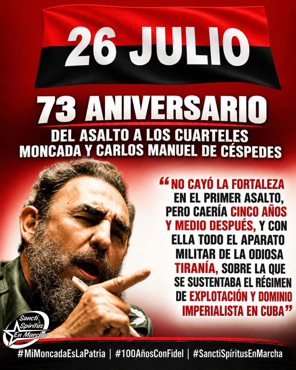 Colibr76018428's tweet photo. La rebeldía del pueblo cubano se mantiene igual que aquella mañana de la Santa Ana, nuestros héroes y mártires no estarán nunca olvidados ni muertos, son la inspiración para seguir cada día haciendo más Revolución.
#MiMoncadaEsHoy
#SiempreEs26
#Cuba 🇨🇺 https://t.co/Zf2SXc41Q6