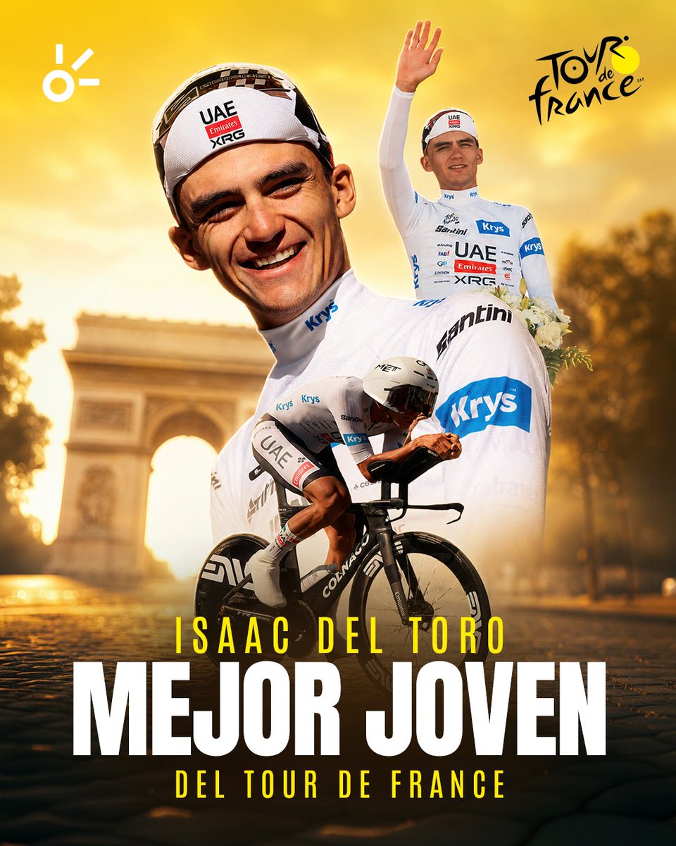 ClaroSports's tweet photo. ¡EL PRESENTE Y FUTURO DEL CICLISMO HABLA MEXICANO!🇲🇽💎

Isaac del Toro conquistó el maillot blanco como mejor joven del Tour de Francia 2026, se encuentra escribiendo su página histórica para México. 🚴‍♂️

El 'Torito' es de oro y tercer lugar general😮‍💨🙌 https://t.co/ckGELhG4Sc