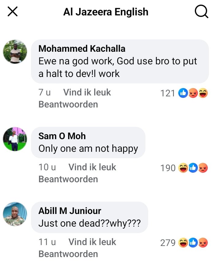 Kastaar000's tweet photo. De commentaren op de pagina van Al Jazeera na de zoveelste  islamitische aanslag liegen er niet om. En de linkiewinkies zullen het niet graag lezen.
Dit volk kan gewoon niet samenleven met westerlingen.
Daarom eisen we de volledige afschaffing en een totaalverbod op islam. https://t.co/XwrQk2uxjk