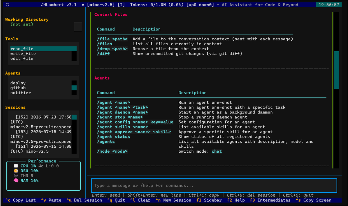 cyberlombardweb's tweet photo. JHLambert v3.1 is #lombardweb 's frontier tech.
Multi agents, Multi-Sub Agents, Long horizon, Context, Planning, Memory, Sessions, Dispatching, Daemon/One-shot mode, Tools, Context, Autodiscovery..
#Python #clitool #Opensource #comingsoon #wip https://t.co/Tu9ehVgZh6