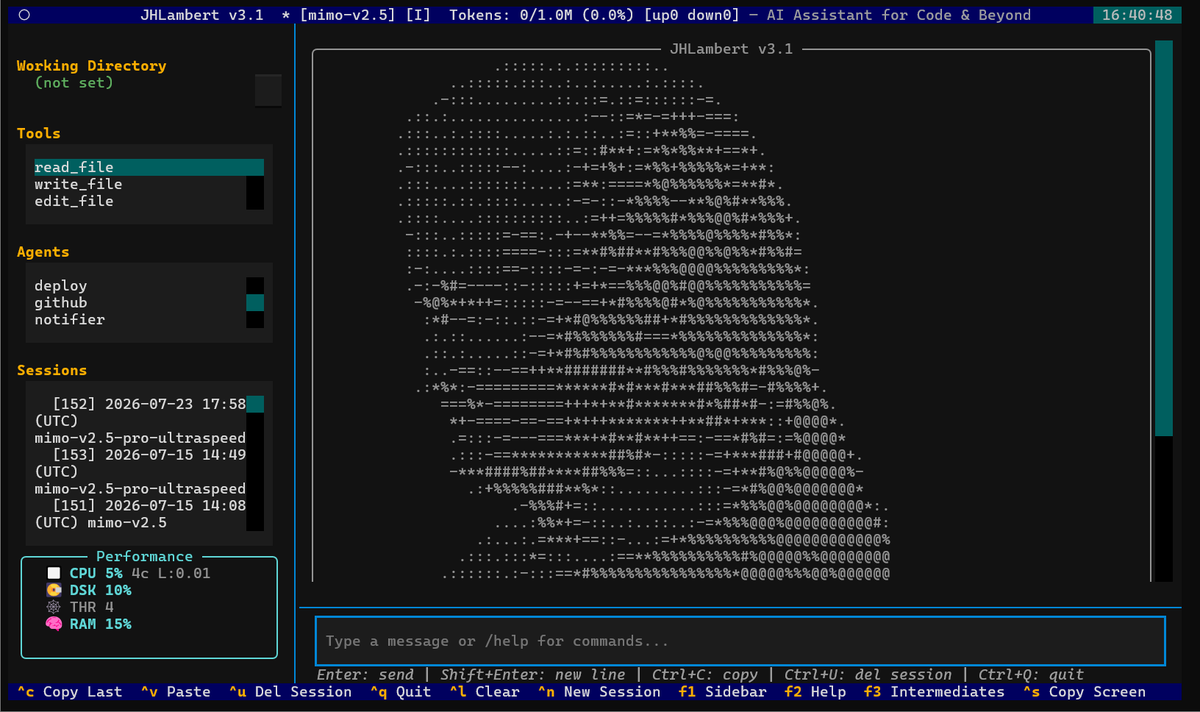 cyberlombardweb's tweet photo. JHLambert v3.1 is #lombardweb 's frontier tech.
Multi agents, Multi-Sub Agents, Long horizon, Context, Planning, Memory, Sessions, Dispatching, Daemon/One-shot mode, Tools, Context, Autodiscovery..
#Python #clitool #Opensource #comingsoon #wip https://t.co/Tu9ehVgZh6