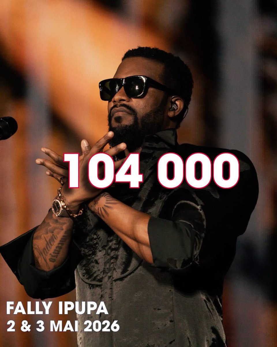 patrick_mputu's tweet photo. Le Stade de France a levé le voile sur les chiffres de fréquentation des principaux artistes qui s’y sont produits entre mai et juillet 2026. Parmi eux figure Fally Ipupa, dont les deux concerts des 2 et 3 mai ont réuni 104 000 spectateurs en moyenne de 52 000 par soirée https://t.co/S7Uh5eIHwr