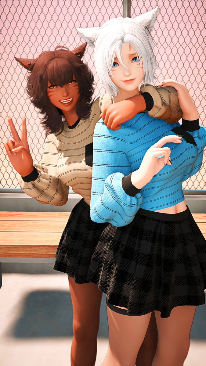 SensusYT's tweet photo. School days besties~ 🏫 🧡 💙

ft. @KitsuKatTV

#GPosers #GPose #Miqote