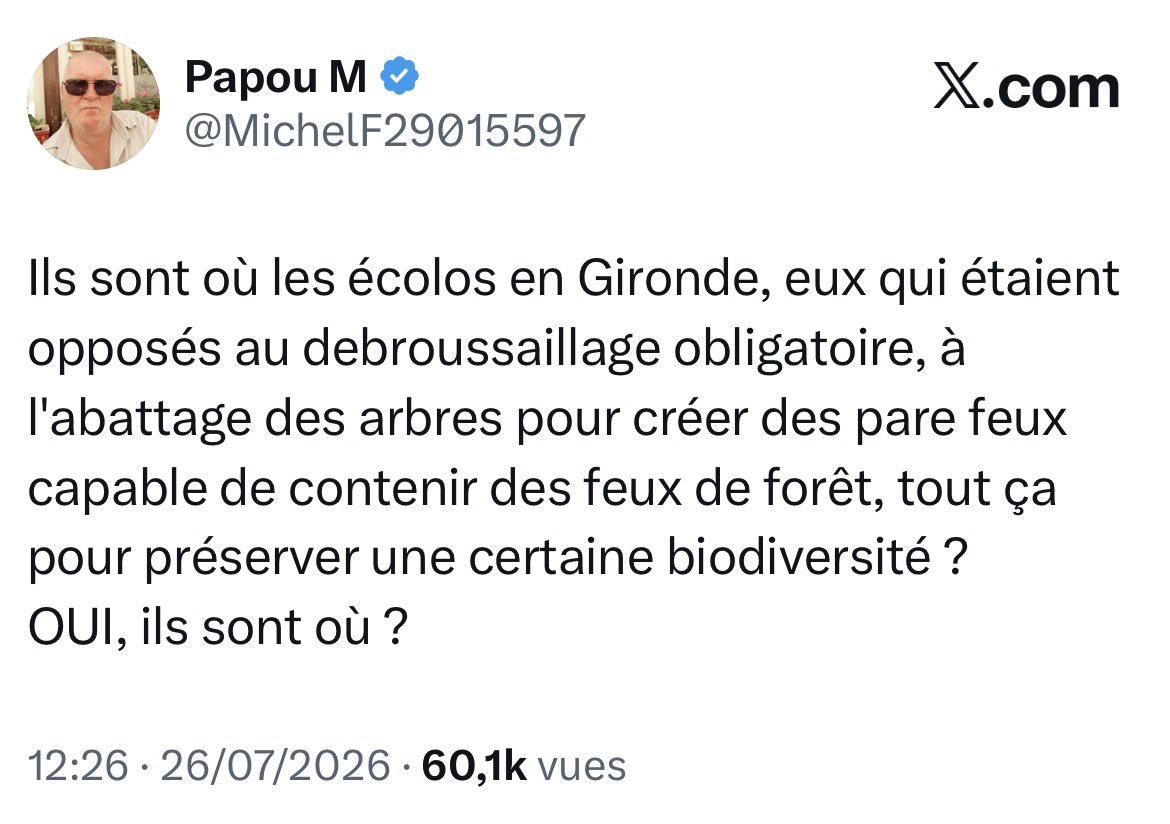 realmarcel1's tweet photo. Arrêtez tout de suite vos conneries avec les écolos, les responsables, c’est la droite voleuse et climatosceptique au pouvoir qui a flingué l’ONF et dépouillé les pompiers pour filer le pognon à des start-up de merde qui escroquent les gens.
C’est vous les coupables, assumez 🔥 https://t.co/He4sLex20n