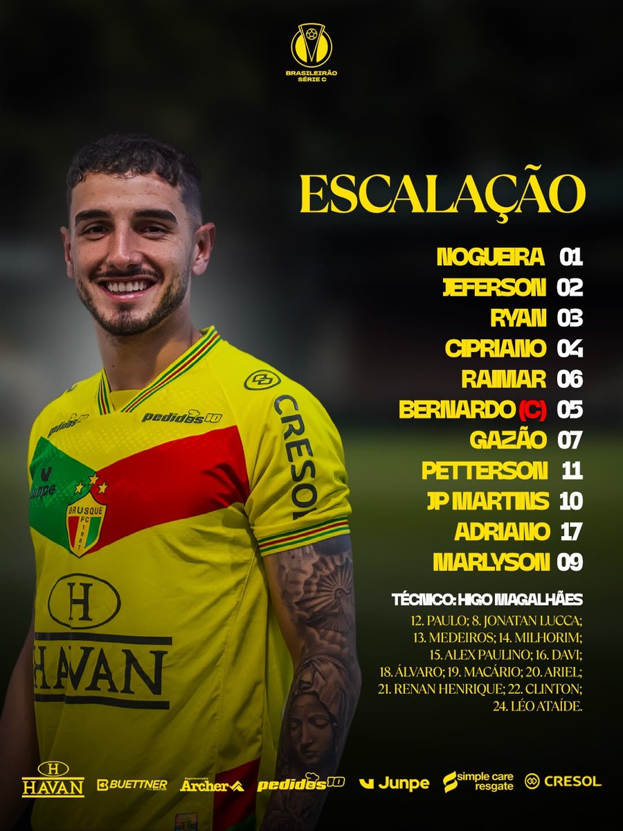 PolidoroJunior's tweet photo. Série C 

Brusque e Ituano/SP, escalados. 

#SérieC2026 https://t.co/BnchrSeBCO
