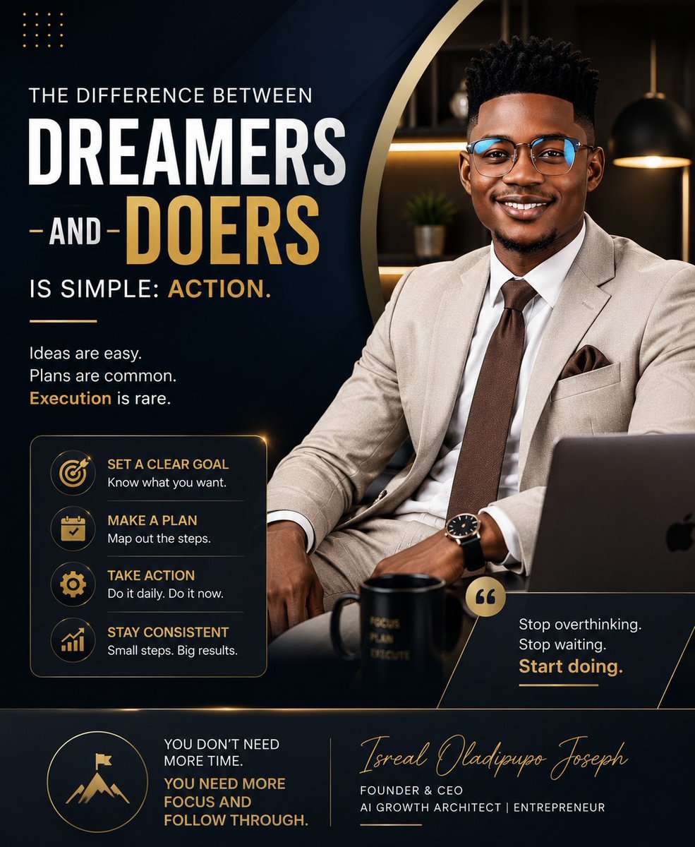 EEasywealth's tweet photo. Dreams inspire. Action transforms.
Everyone has ideas. Many make plans. Very few execute consistently.

#ActionTakers #SuccessMindset #Leadership #Entrepreneurship #GrowthMindset https://t.co/TCF9udurUX