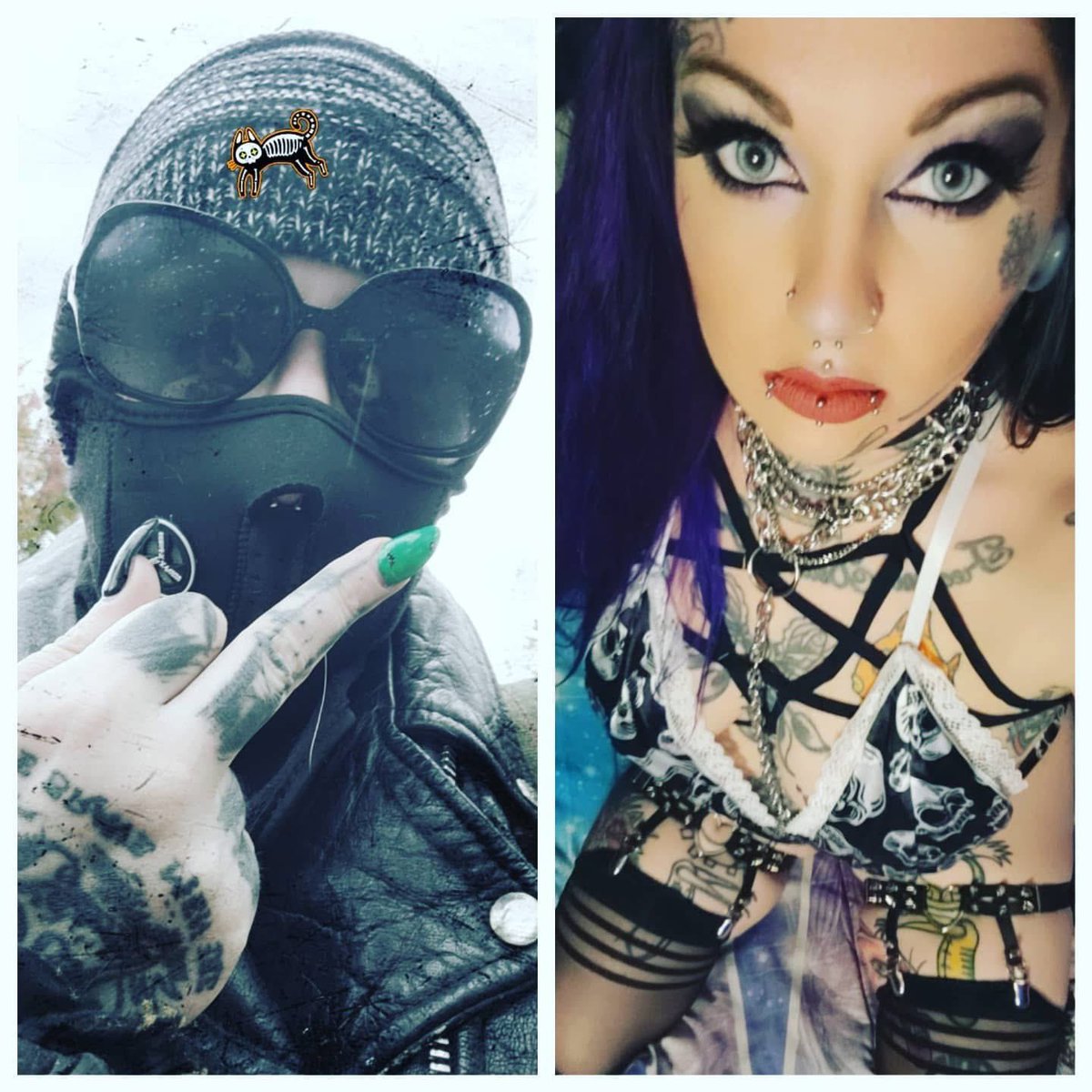 UnluckySushii's tweet photo. Me deciding what version of myself to be for the day. #girlswithtattoos #gothgirl #altgirl #emogirl #punkgirl #girlswhoride #harleydavidson #fatboy https://t.co/sqbbaISzqD