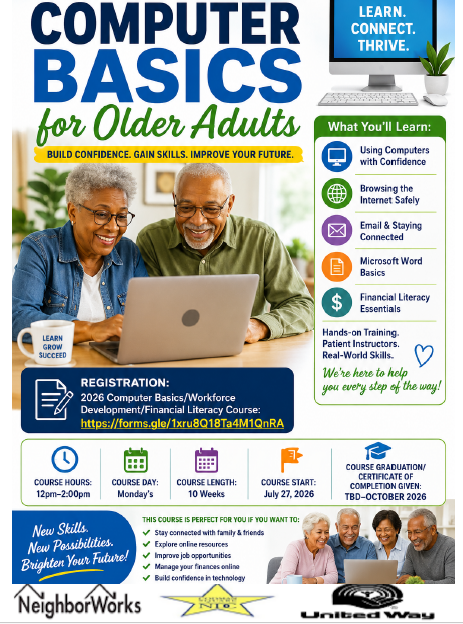 CSNDC's tweet photo. The CSNDC Computer Learning Center is now accepting registrations for our July–October 2026 courses!
Students have the opportunity to be in person or virtually and gain valuable technology, digital literacy, workforce, and computer skills in a supportive learning environment. https://t.co/DFfaiWApVq