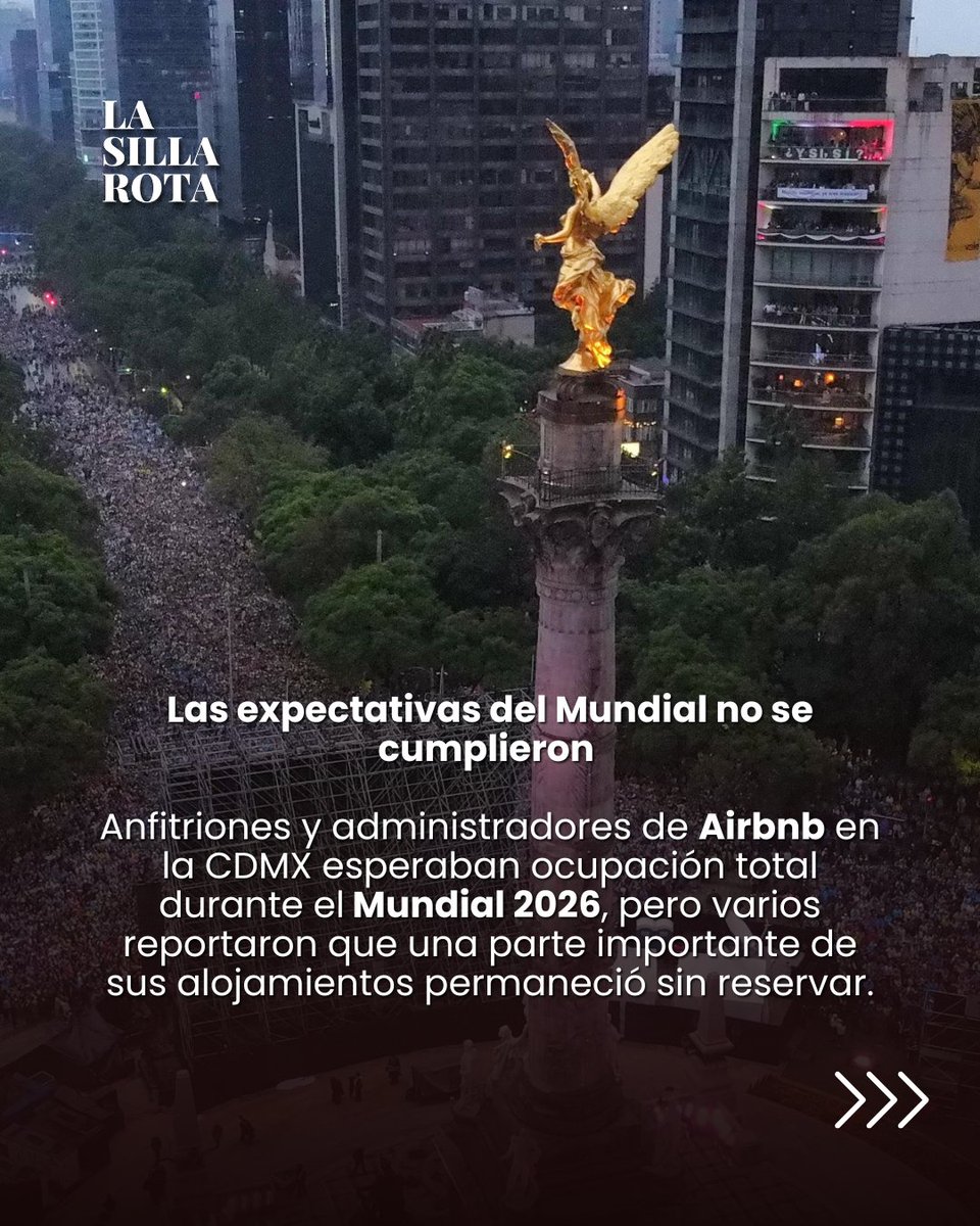 lasillarota's tweet photo. Las expectativas del #Mundial2026 no se cumplieron para varios anfitriones de #Airbnb en la #CDMX. Administradores de alojamientos temporales reportaron una ocupación cercana al 70%, lejos del lleno total que proyectaban para el evento deportivo. https://t.co/30KViNFnwC