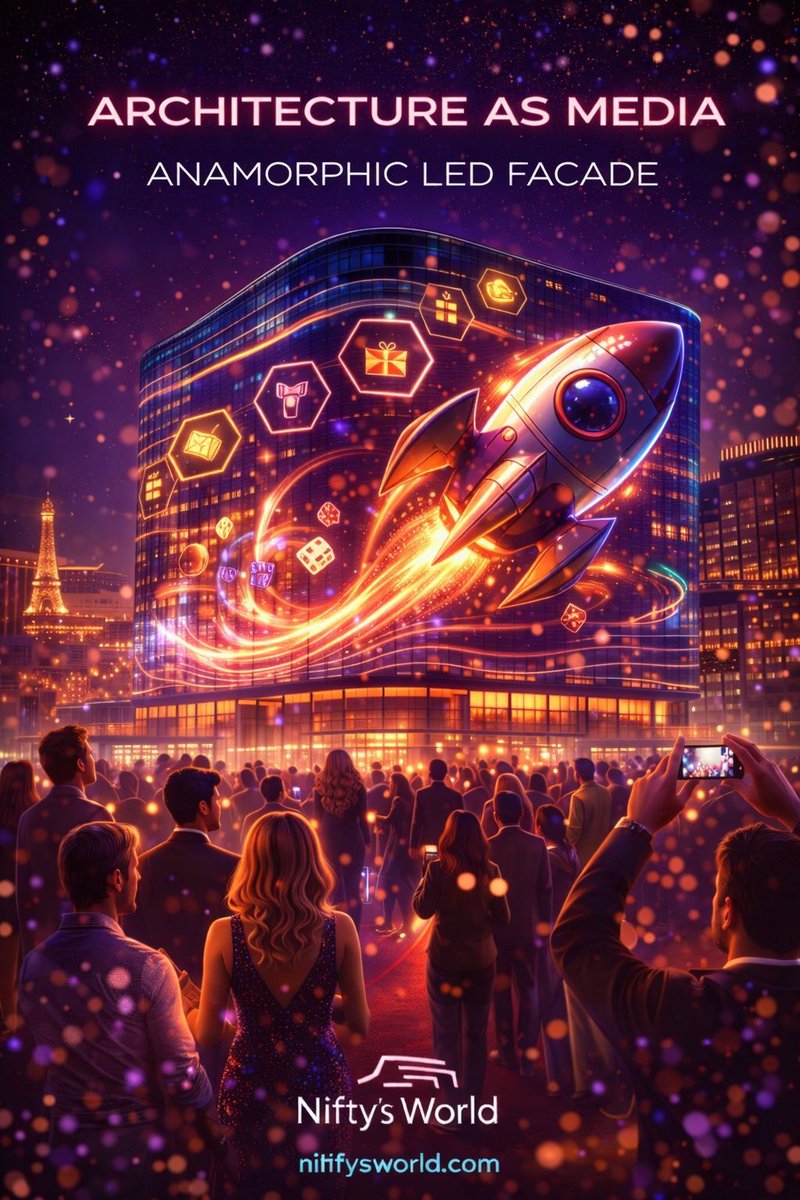 NiftysWorld's tweet photo. 🏙️ Buildings no longer have to sit still. 
They can communicate, react, and pull you into the experience.

Nifty’s World treats architecture as media.

⚡ Look closer: https://t.co/0zjBDhDCYw

#NiftysWorld #LasVegas #AI #AR #Innovation https://t.co/ZQQtBwJRf7
