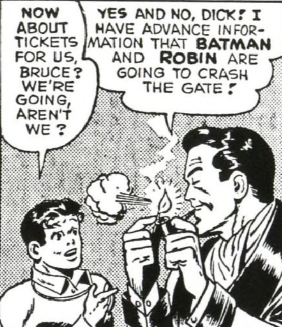 vampyrobat's tweet photo. reading through the batman and robin newspaper strips from the 40s and golden age bruce really has his own unique charm https://t.co/qtAKPJoS56