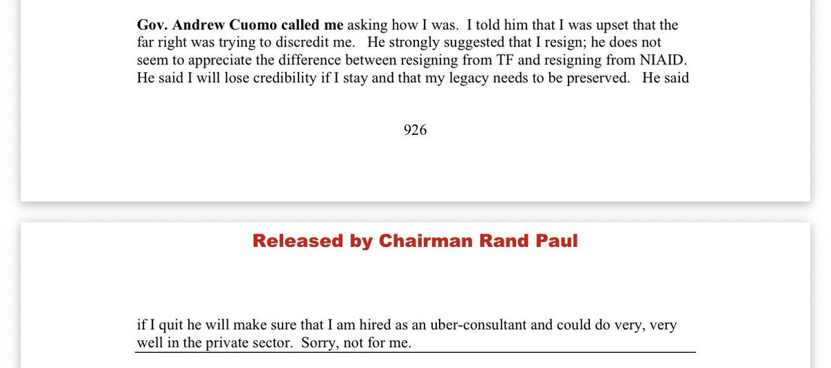 emilyjashinsky's tweet photo. Fauci wrote that Andrew Cuomo encouraged him to quit the government in protest and promised to secure him a high-paying private sector gig. https://t.co/9nHwu2owDC