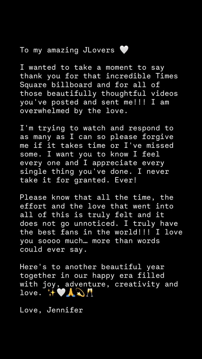 JLo's tweet photo. Letter to my JLovers https://t.co/8PLUEZnI54