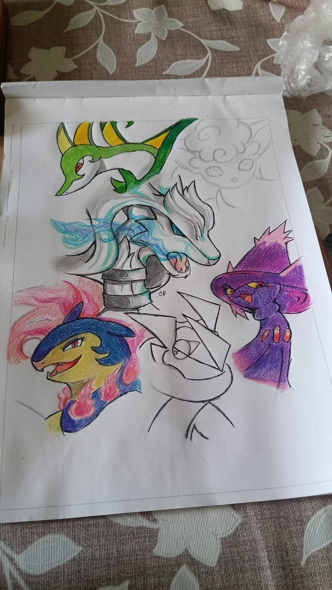 Zero_Zenith_'s tweet photo. Today i wanted to draw my ideal Pokémon team but.. let's just say that it ain't went as i wanted. I miscalculated the measures of the pokémons and couldn't draw who i wanted.
The original idea was: Reshiram, Serperior, Hisui's Typhlosion, Alolan's Ninetales, Lucario and Samurott. https://t.co/rVfdK5wLFv