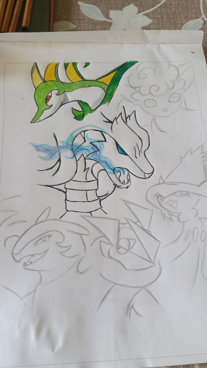 Zero_Zenith_'s tweet photo. Today i wanted to draw my ideal Pokémon team but.. let's just say that it ain't went as i wanted. I miscalculated the measures of the pokémons and couldn't draw who i wanted.
The original idea was: Reshiram, Serperior, Hisui's Typhlosion, Alolan's Ninetales, Lucario and Samurott. https://t.co/rVfdK5wLFv